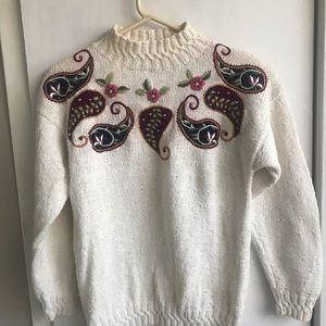 Vintage Marisa Christina Embroidered Hand KnittedPaisley Pullover Sweater